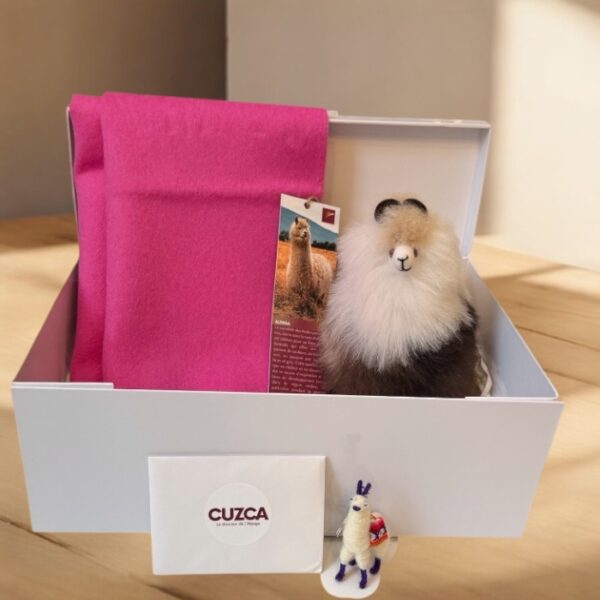 Coffret Cadeau Femme – Écharpe Rose & Peluche d’Alpaga (20 cm)